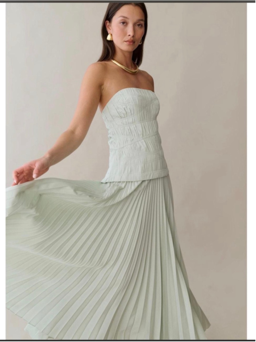 Women's O.P.T Strapless Pleated Maxi Dress in Sage Green, Size 2